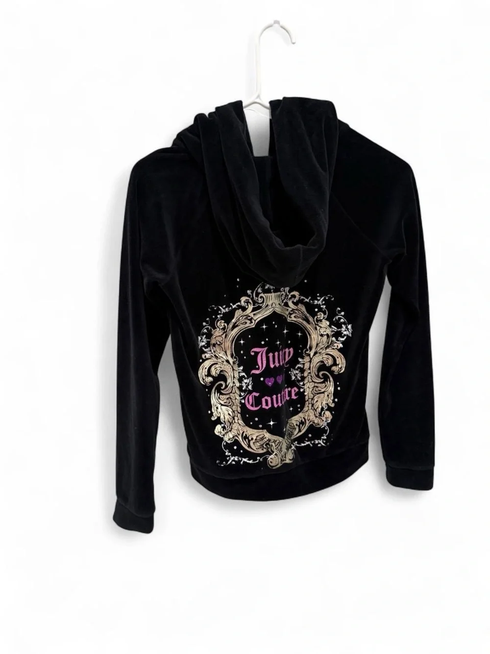Vintage Juicy Couture Black Velour Graphic Hoodie